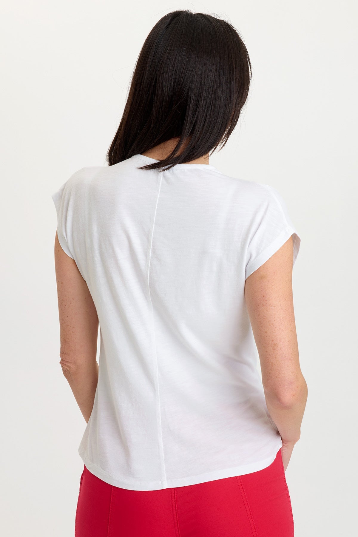Wearables Arwen Soft Jersey Mock Neck Tee with cap sleeves + stretch in White White - XCVI