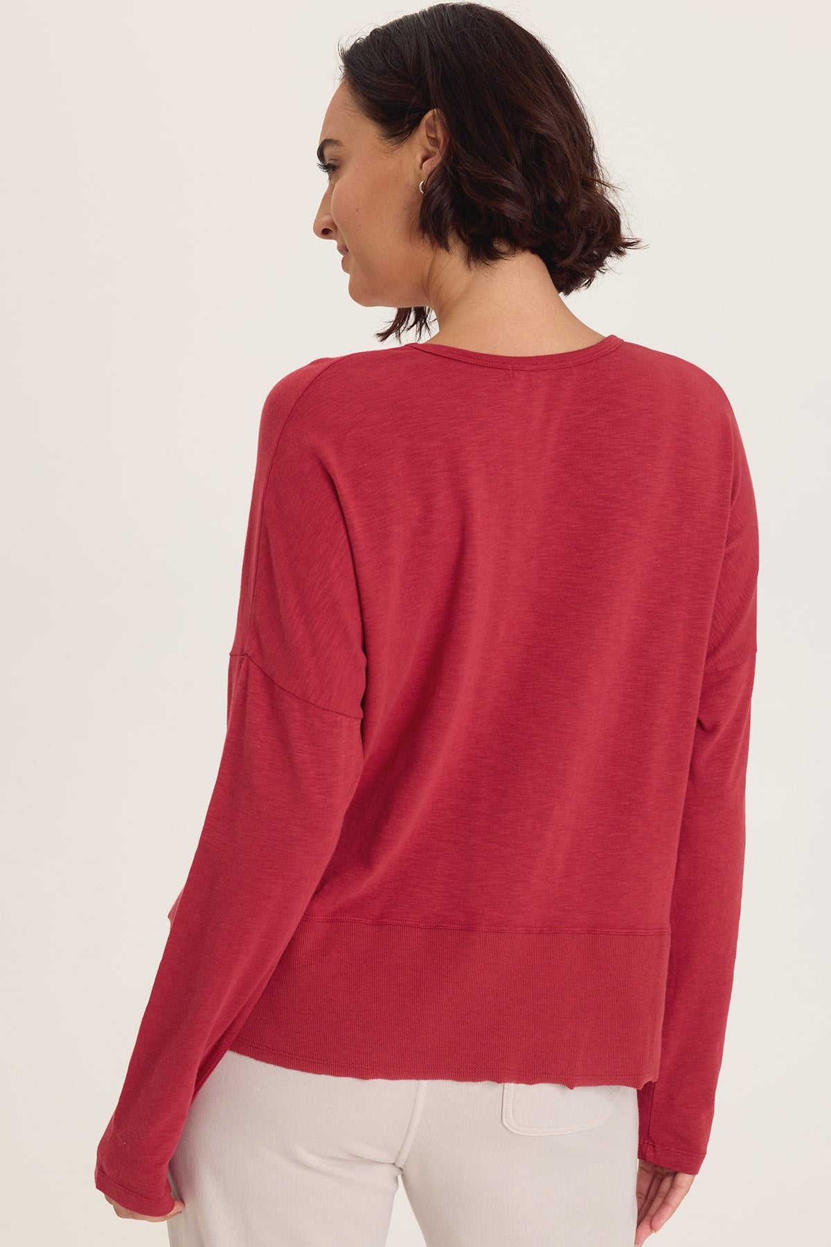Wearables Odilia High-Low Hem Short Sleeve V-Neck Jersey Top Corundum - XCVI