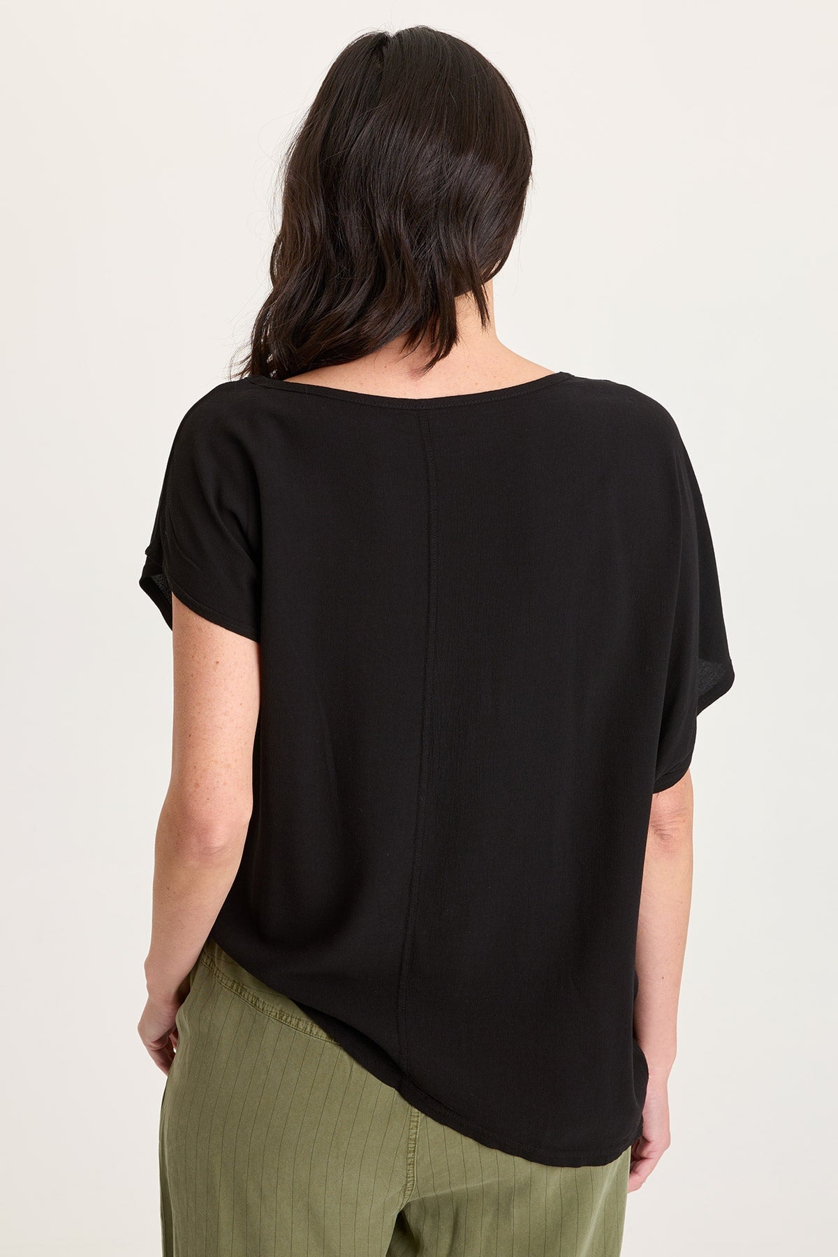 Helmi Asymmetrical Hem and Sleeve Crepe Top Black - XCVI
