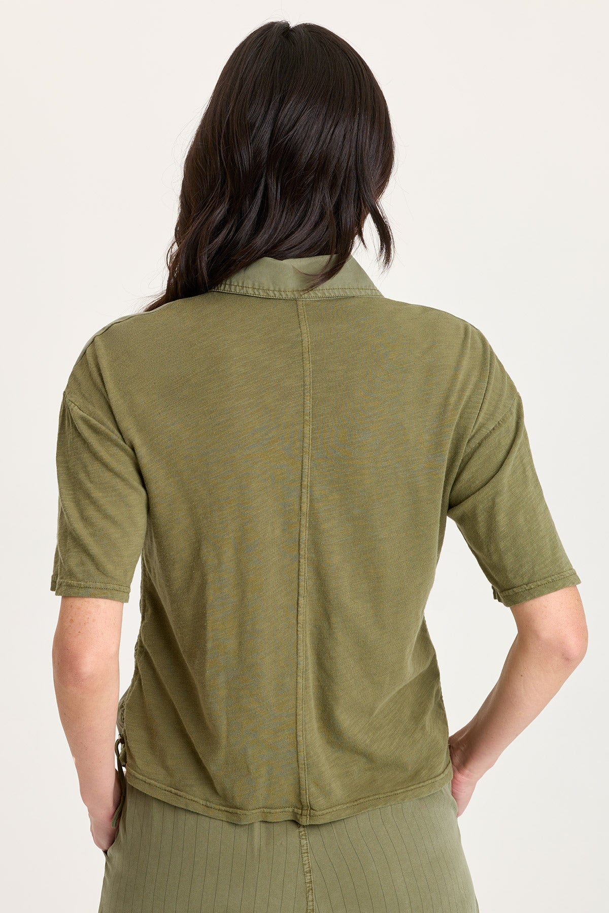 Kimbel Tencel Twill Classic Button-Up Short Sleeve Top Espalier Pigment - XCVI