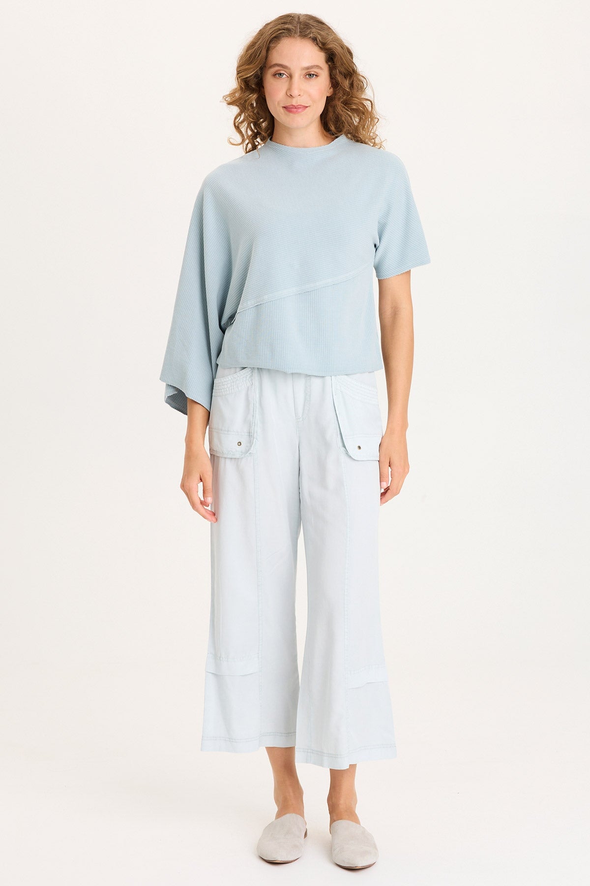 Gilchrist Asymmetrcal Short and Long Sleeve Rib Top Carefree Pigment - XCVI
