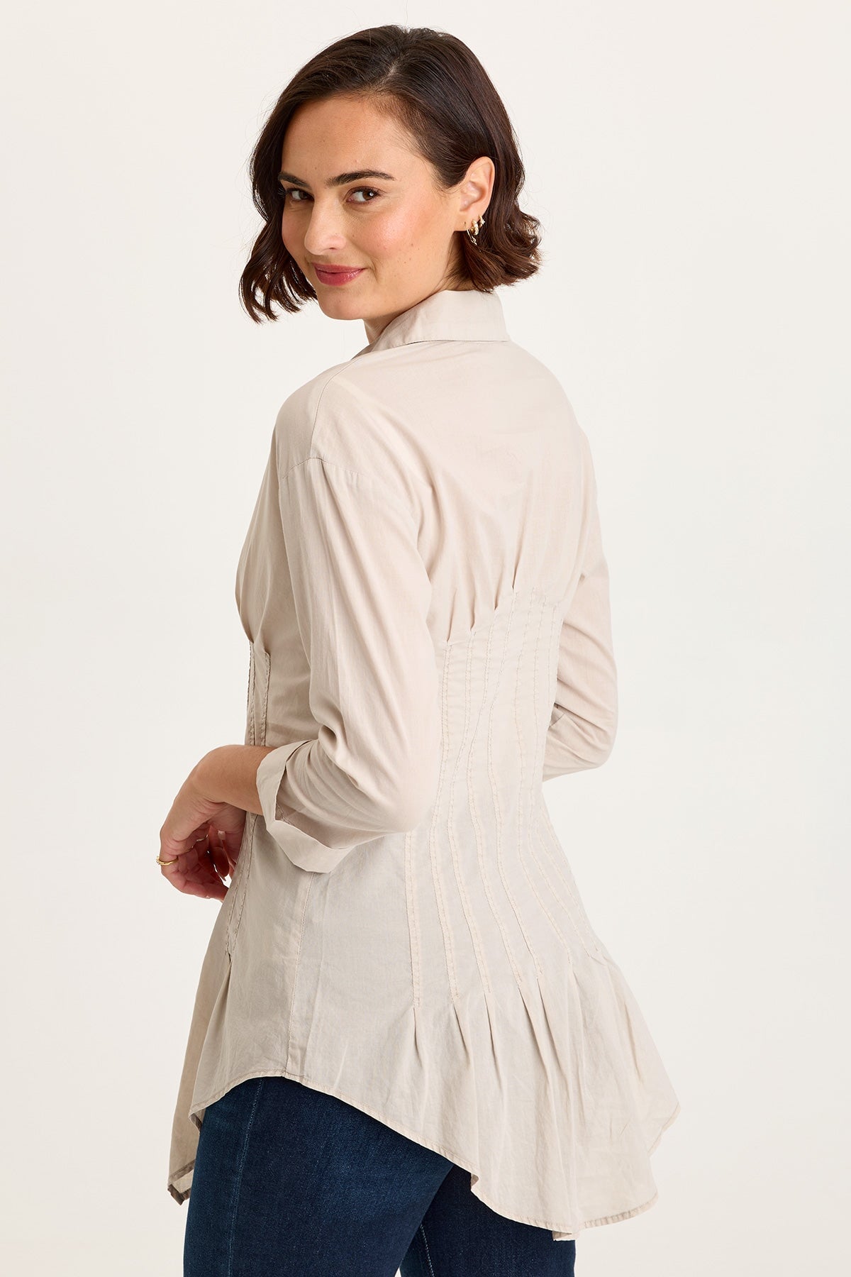 Wearables Ashlan Cotton Voile Pleated Waist Sharkbite Hem Button-Up Blouse Clay Pot Pigment - XCVI