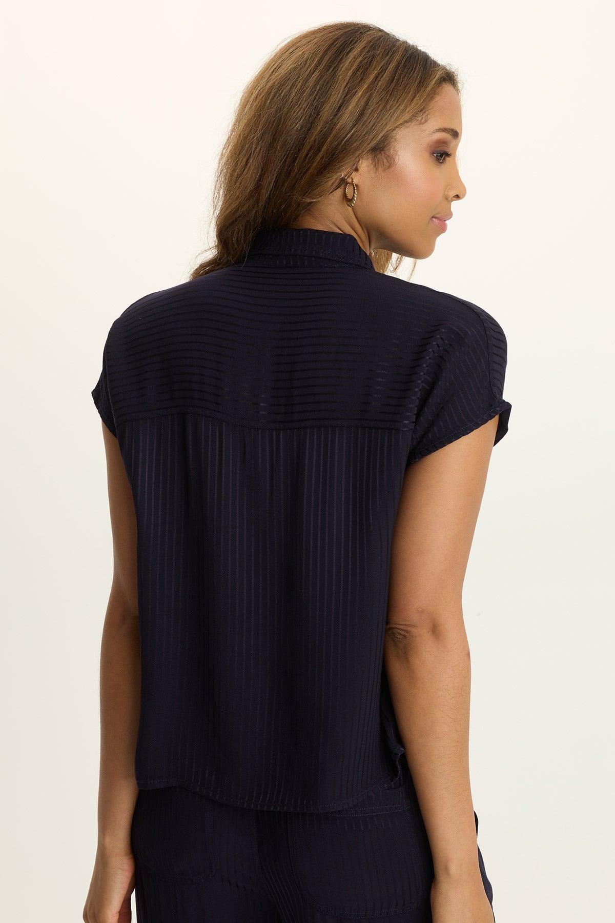 Wearables Swain Satin Stripe Button-Up Top Navy - XCVI