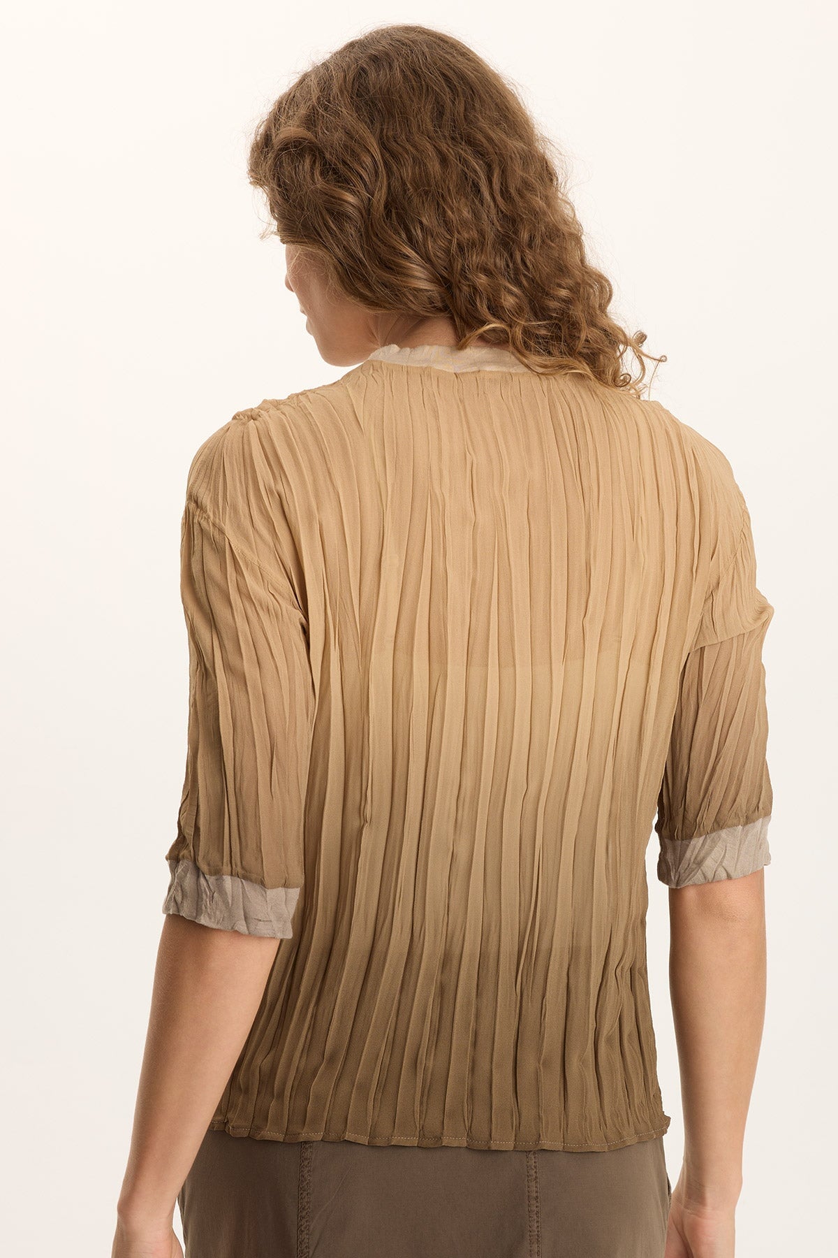 Cason 3/4-Sleeve Micro-Pleat Crinkle Top Dip Dye Comfort - XCVI