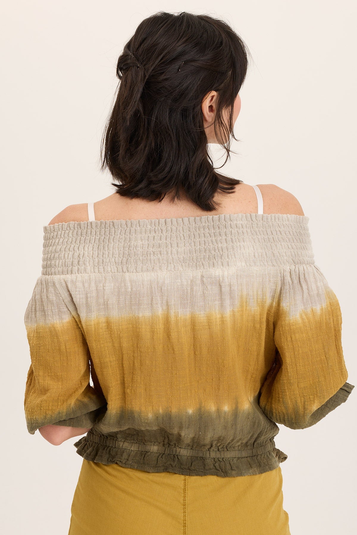 Wearables Jolia Gauze Off-Shoulder Banded Hem Peasant Top Tricolor Ombre Voyage - XCVI
