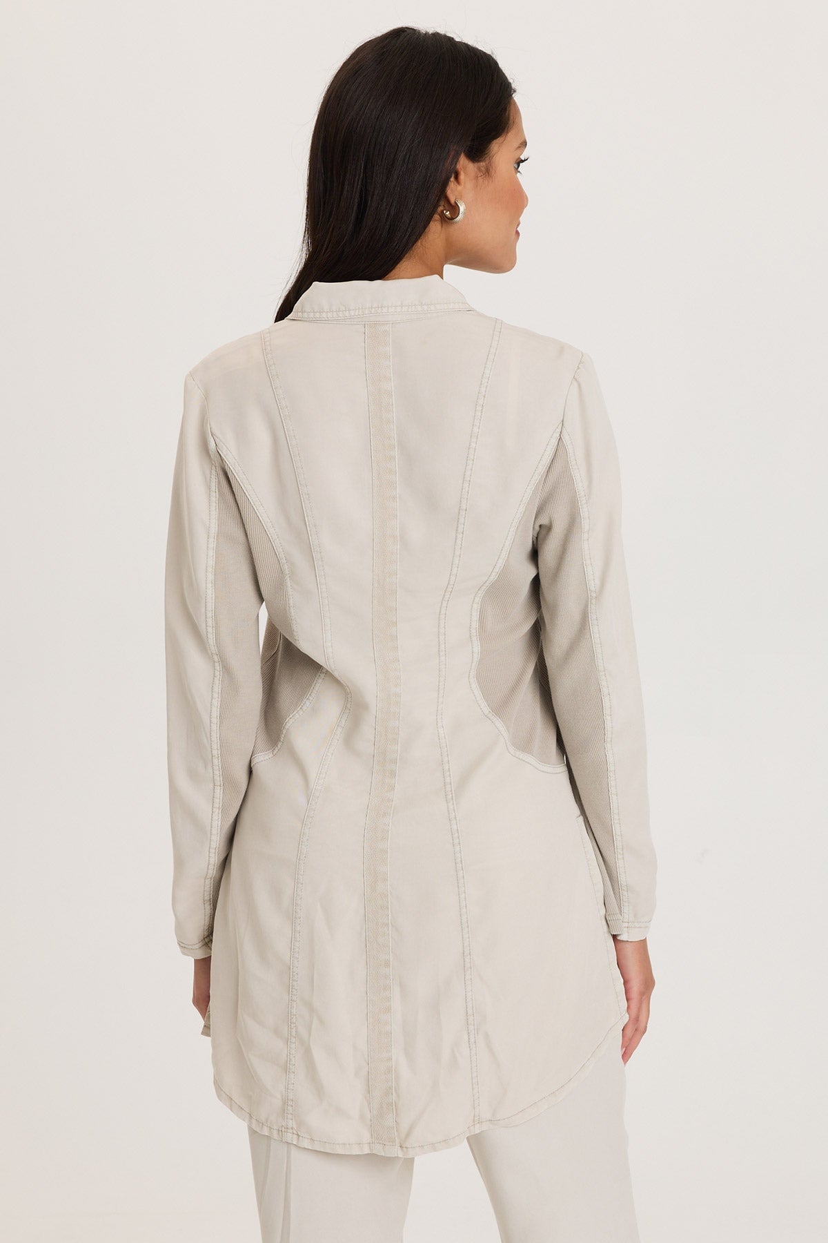 Cutmore One-Button Closure Side Slit Long Twill Blazer Center Stage Pigment - XCVI