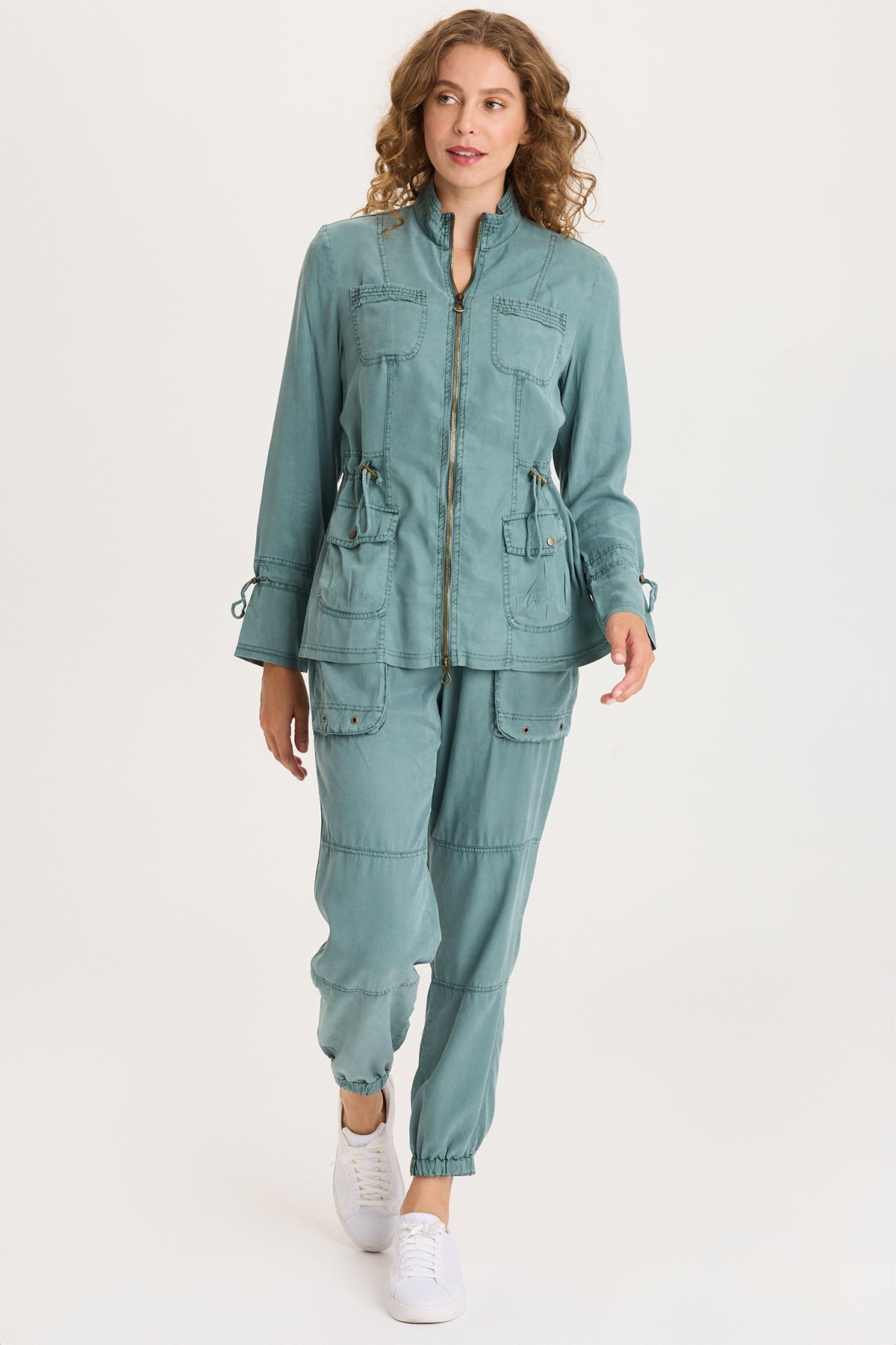 Hall Four-Pocket Cinchable Waist and Sleeves Twill with Rib Back Panels Jacket Ocean Storm Pigment - XCVI