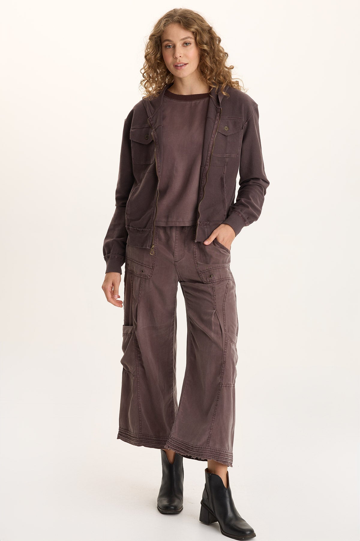Balfore Twill Knit Hooded Bomber Jacket Bistro Pigment - XCVI