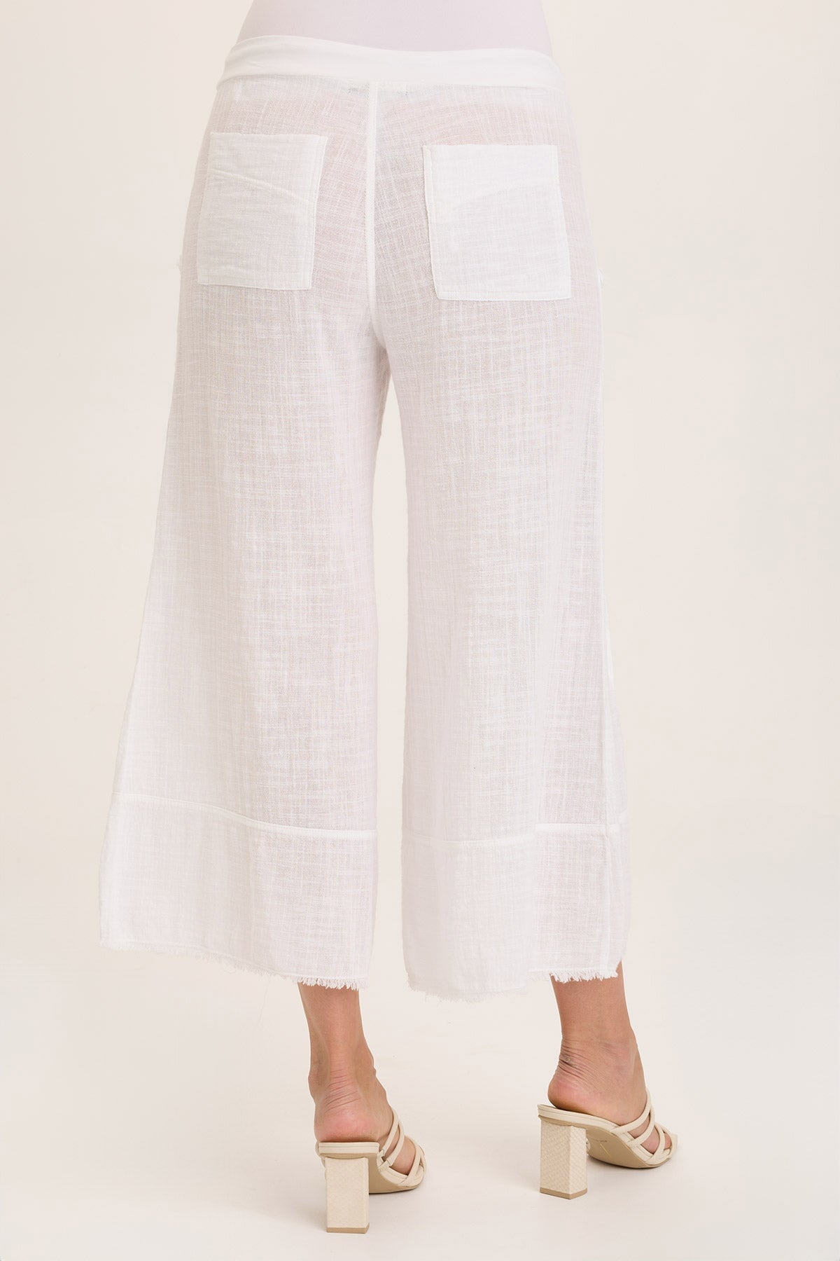 Wearables Ace Gauze Wide Leg Crop Pant White - XCVI