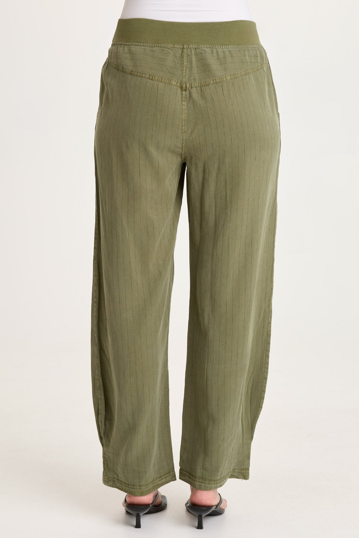 Carell Pinstripe Twill Pleated Hem Full Leg Pant Espalier Pigment - XCVI