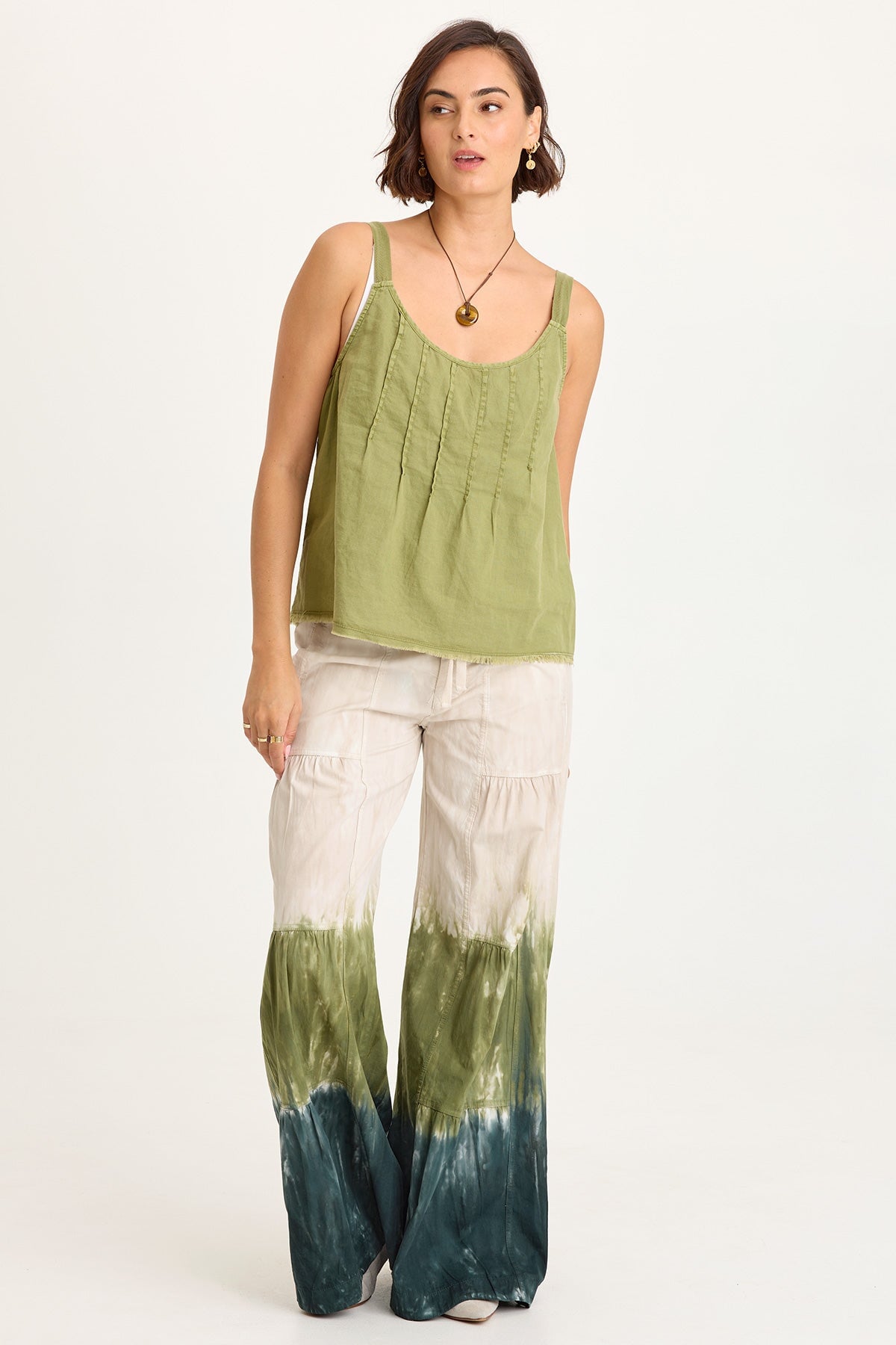 Werables Terraced Wide Leg Ruched Flare Drawstring Pant Tricolor Ombre Hawthorn - XCVI