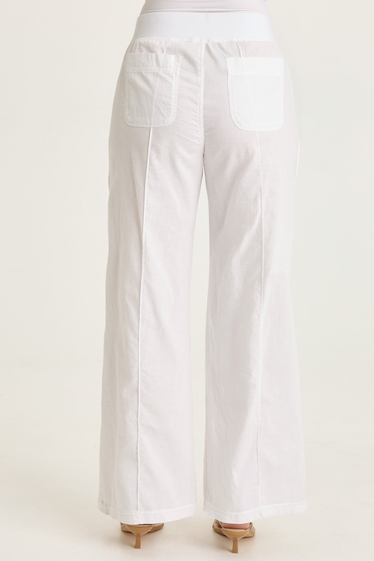 Wearables Torryn Cotton Linen Zipper Pockets Pull-On Pant White - XCVI