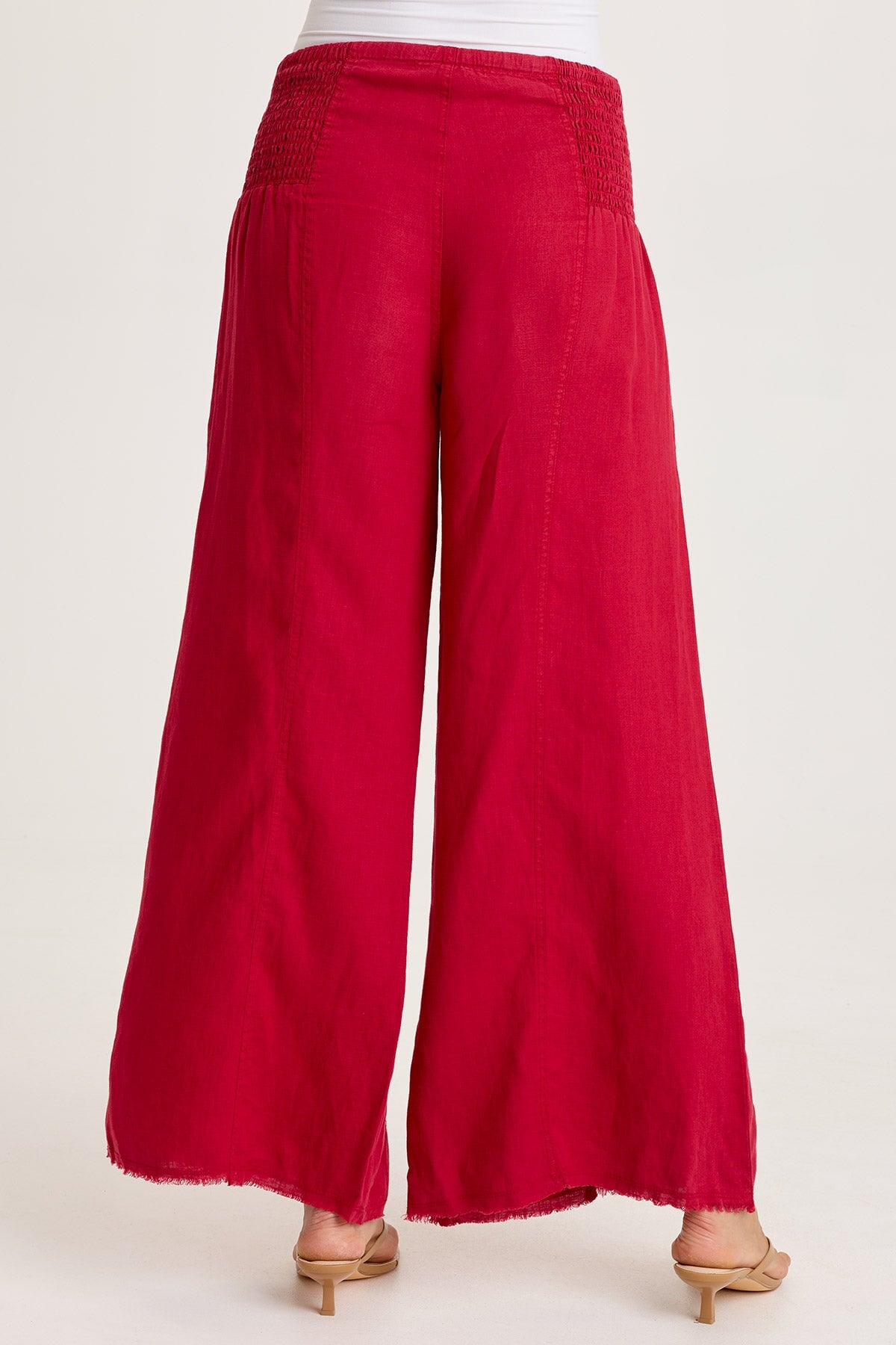Coleson Linen Smocked Waist Pleated Wide Leg Pant Red Garnet - XCVI
