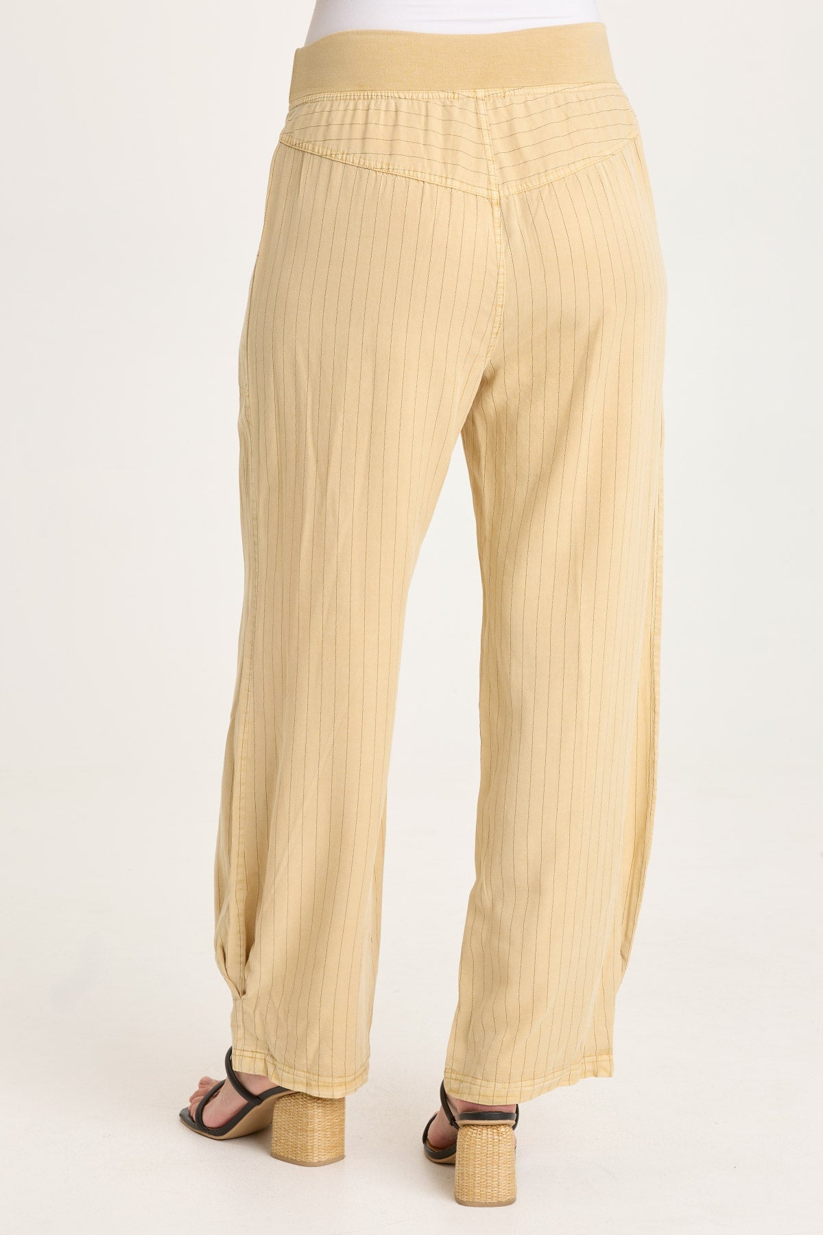 Carell Pinstripe Twill Pleated Hem Full Leg Pant Raffia Pigment - XCVI