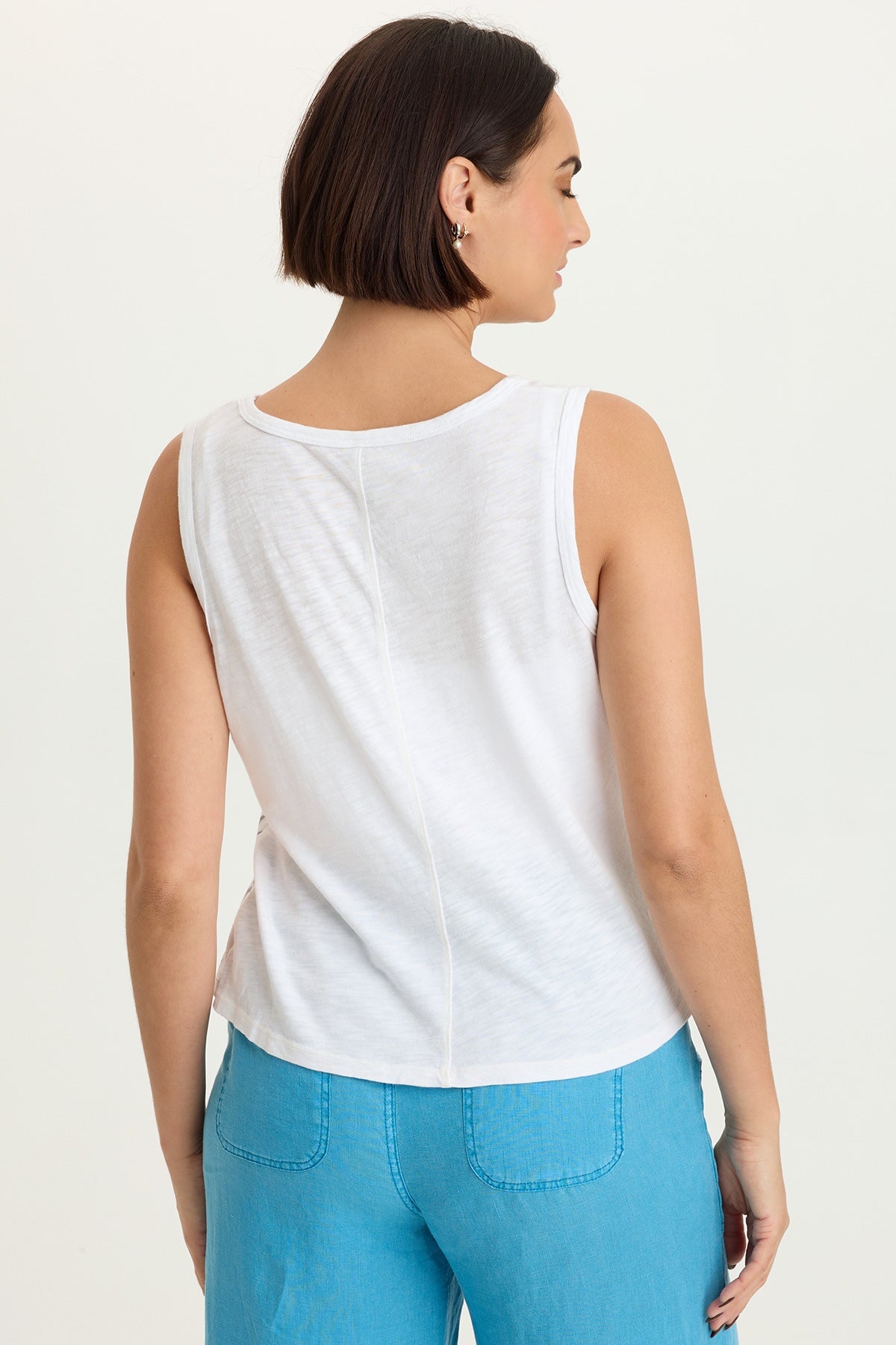 Printed Etano Cotton Modal Jersey Scoop Neck Bra-Friendly Tank White - XCVI