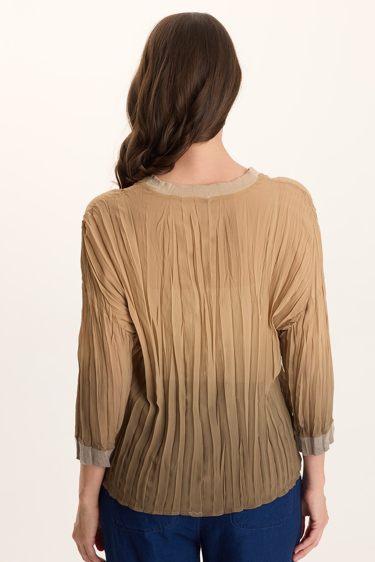 Hoyt V-Neck Micro-Pleat 3/4-Sleeve Crinkle Top Dip Dye Comfort - XCVI