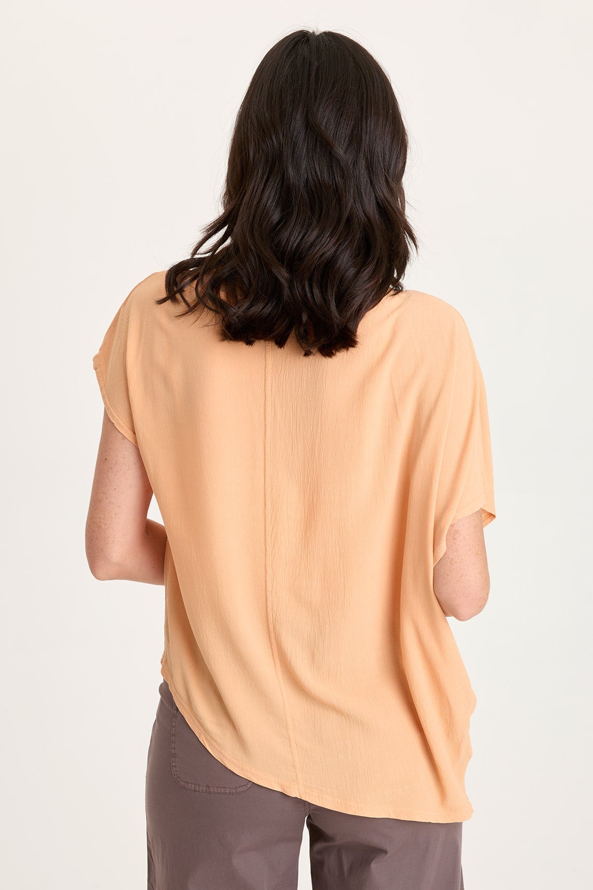 Helmi Asymmetrical Hem and Sleeve Crepe Top Apricot Kiss - XCVI
