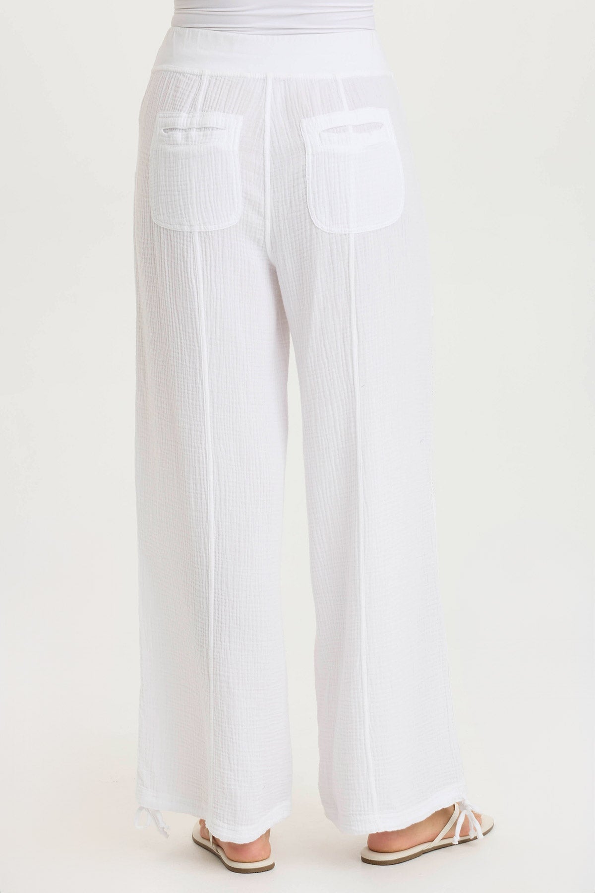 Lenka Wide-Leg Breathable Cinched Gauze Pant White - XCVI