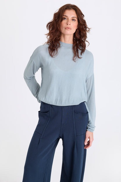 Faustina Vivi Stripe and Light Knit Long-Sleeve Top Sky Light - XCVI