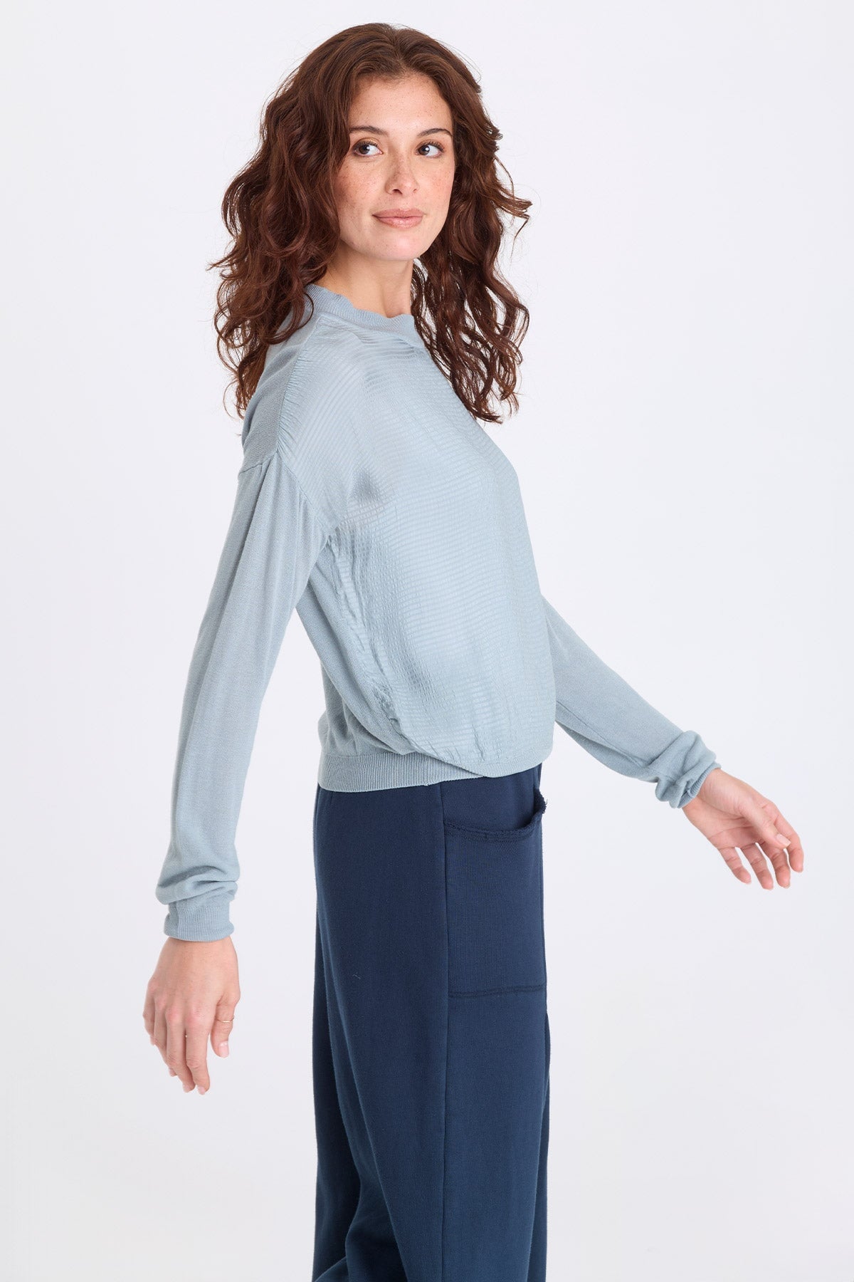 Faustina Vivi Stripe and Light Knit Long-Sleeve Top Sky Light - XCVI