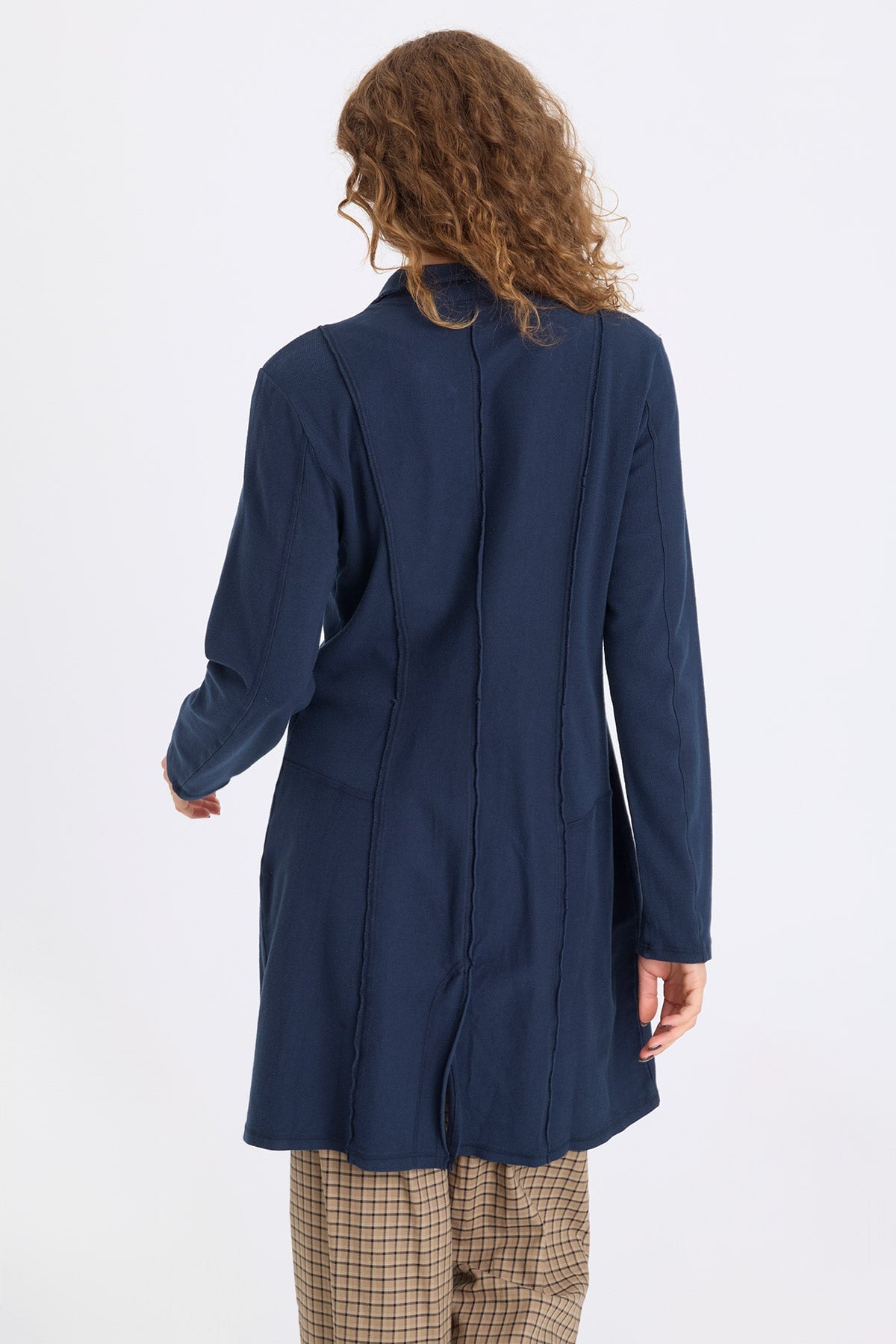 Roda Twill Knit Kick Pleat Long Button-Up Jacket Midnight Blue - XCVI