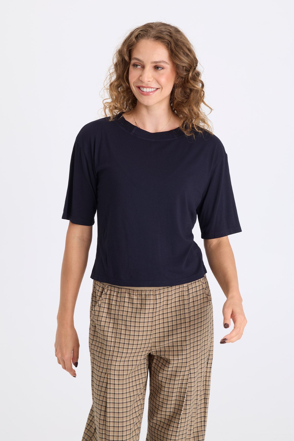 Nonus Jersey Short Sleeve Dropped Shoulder Top Midnight Blue - XCVI