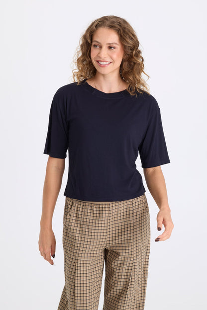 Nonus Jersey Short Sleeve Dropped Shoulder Top Midnight Blue - XCVI