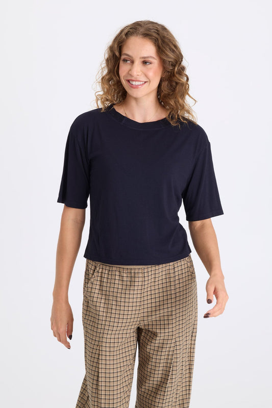 Nonus Jersey Short Sleeve Dropped Shoulder Top Midnight Blue - XCVI
