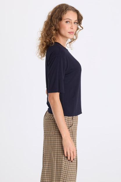 Nonus Jersey Short Sleeve Dropped Shoulder Top Midnight Blue - XCVI