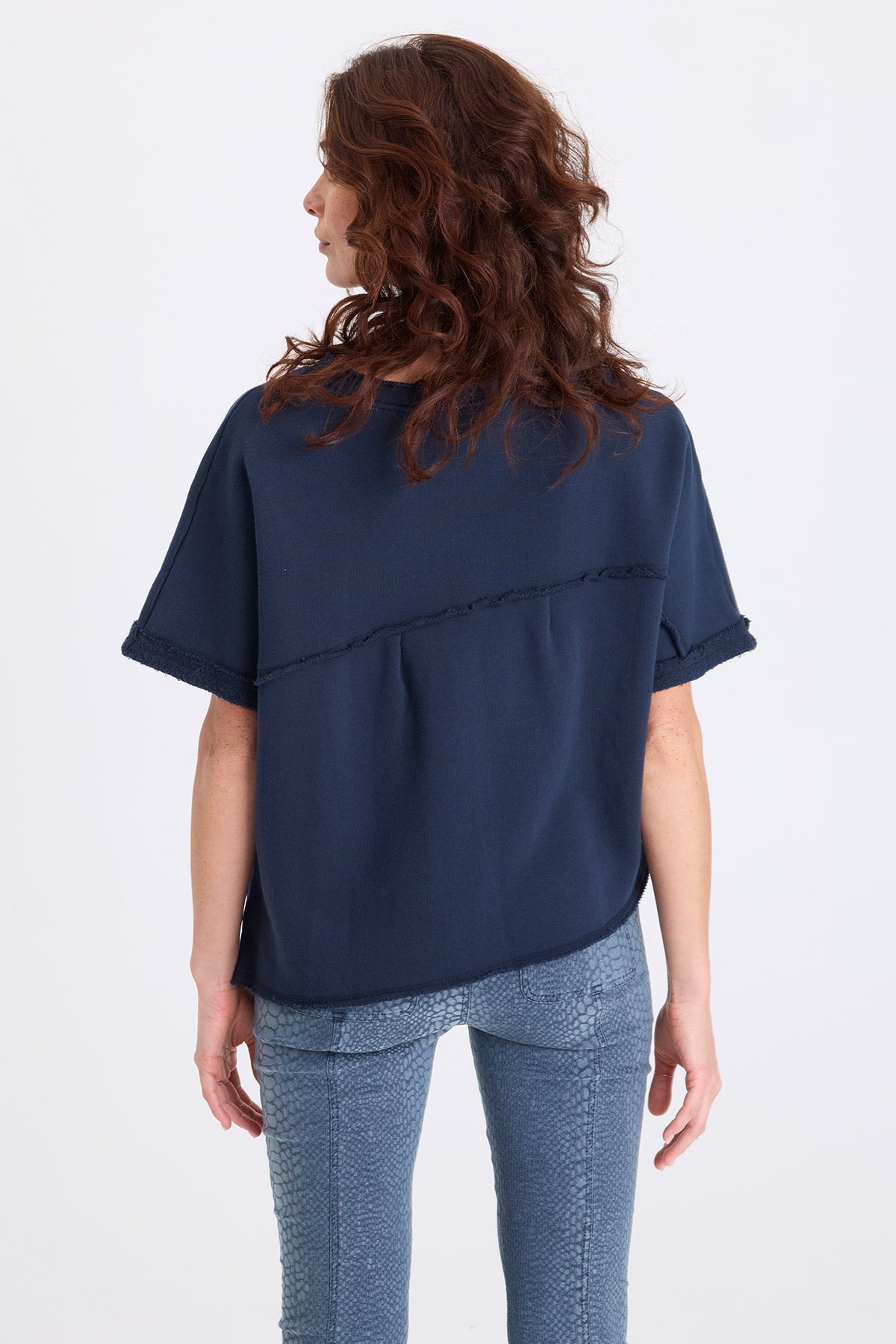 Vita Fleece Diagonal Hem Short Sleeve Pullover Midnight Blue - XCVI