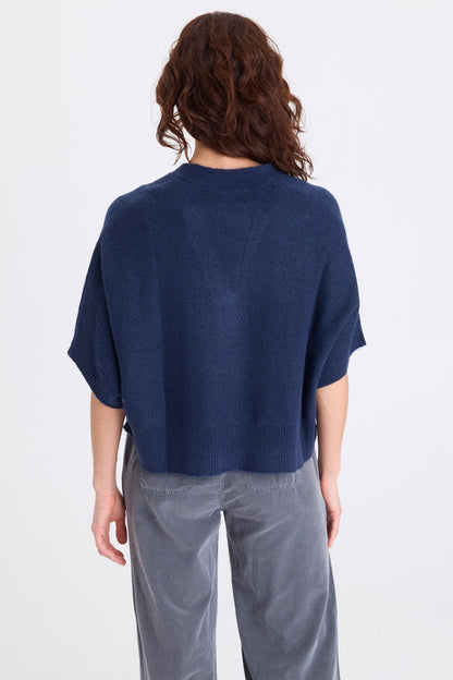 Atemu Sweater Knit V-Neck Poncho-like Short Sleeve Pullover Nocturnal - XCVI