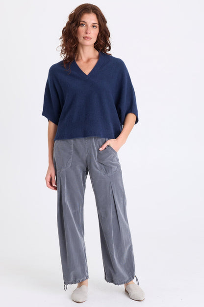 Atemu Sweater Knit V-Neck Poncho-like Short Sleeve Pullover Nocturnal - XCVI