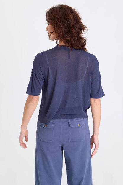 Basilia Vivi Stripe and Light Knit Short Sleeve Top Bluestone - XCVI