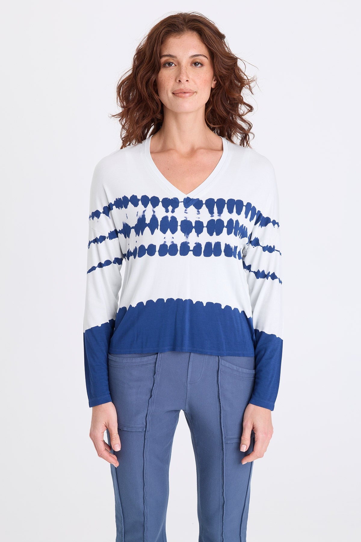 Noor Jersey V-Neck Long Sleeve Top Epoch Wash Sky - XCVI