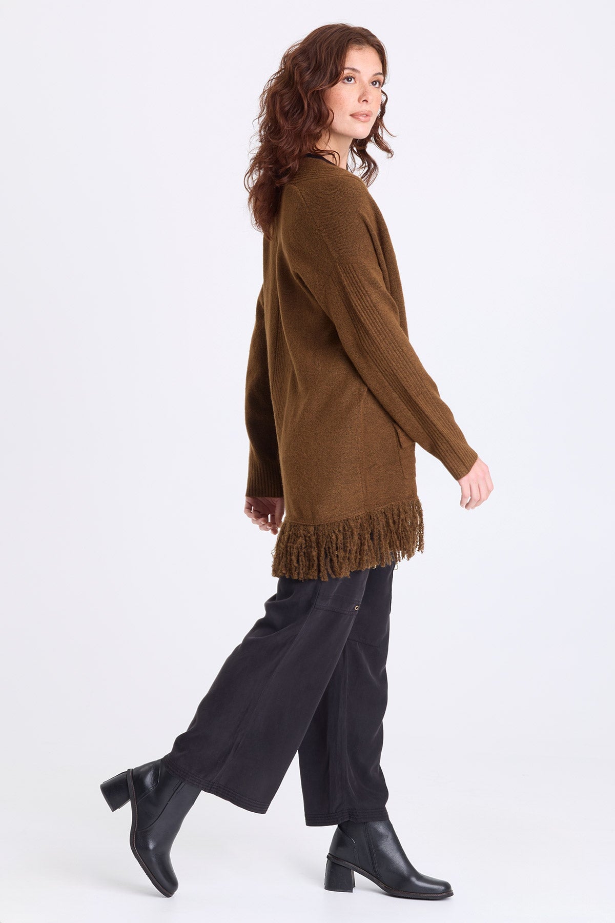 Bakari Sweater-Knit Fringe Cardigan Mocha - XCVI