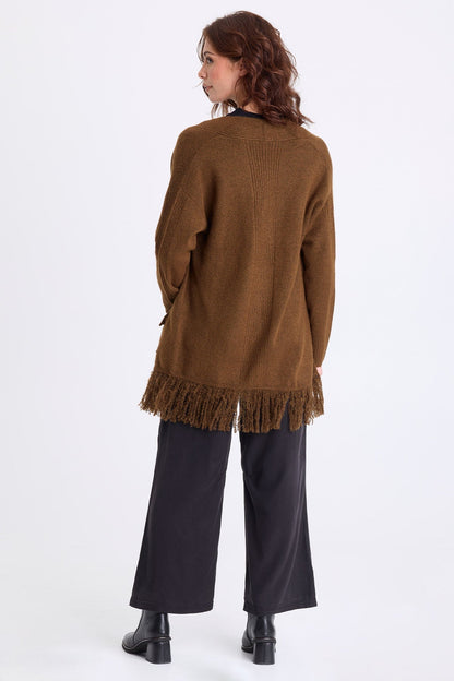 Bakari Sweater-Knit Fringe Cardigan Mocha - XCVI