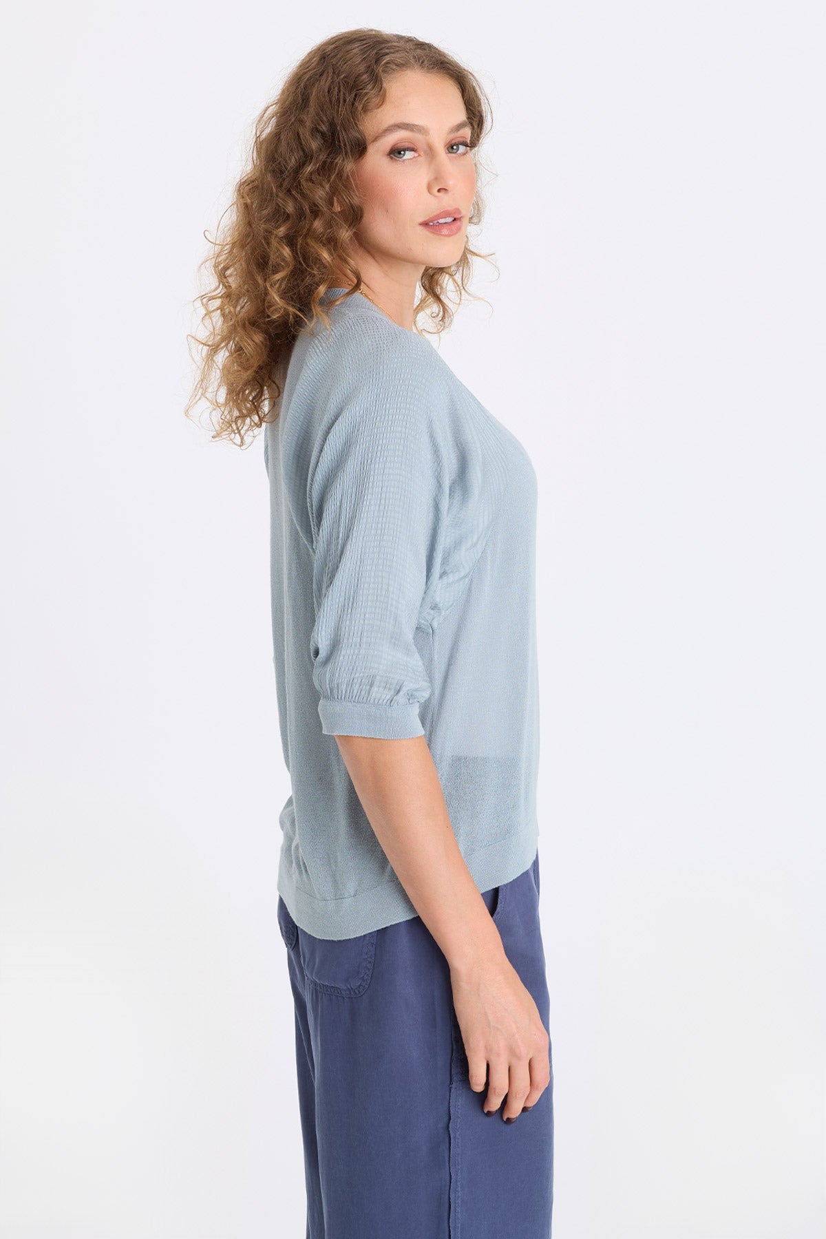 Mer Vivi Stripe V-Neck Light Sweater-Knit Top Sky Light - XCVI