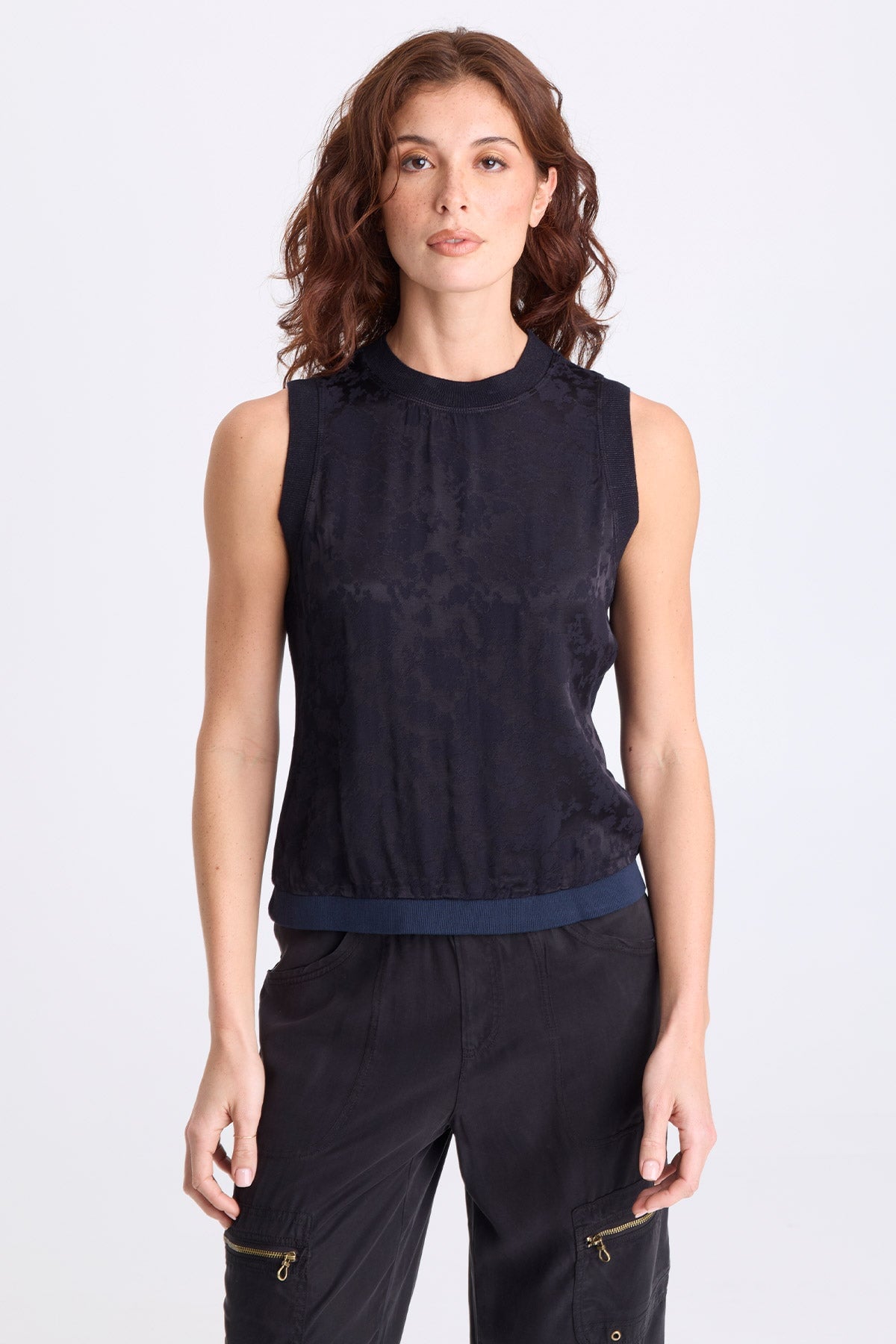 Helios Textured Satin Tank Midnight Blue - XCVI