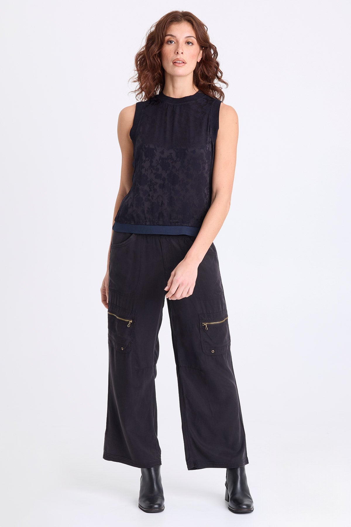 Helios Textured Satin Tank Midnight Blue - XCVI