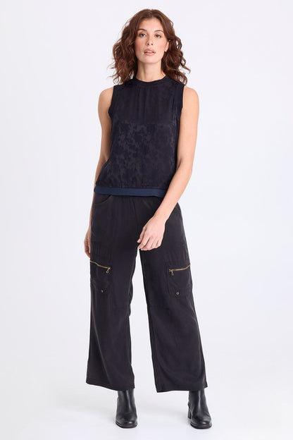 Helios Textured Satin Tank Midnight Blue - XCVI