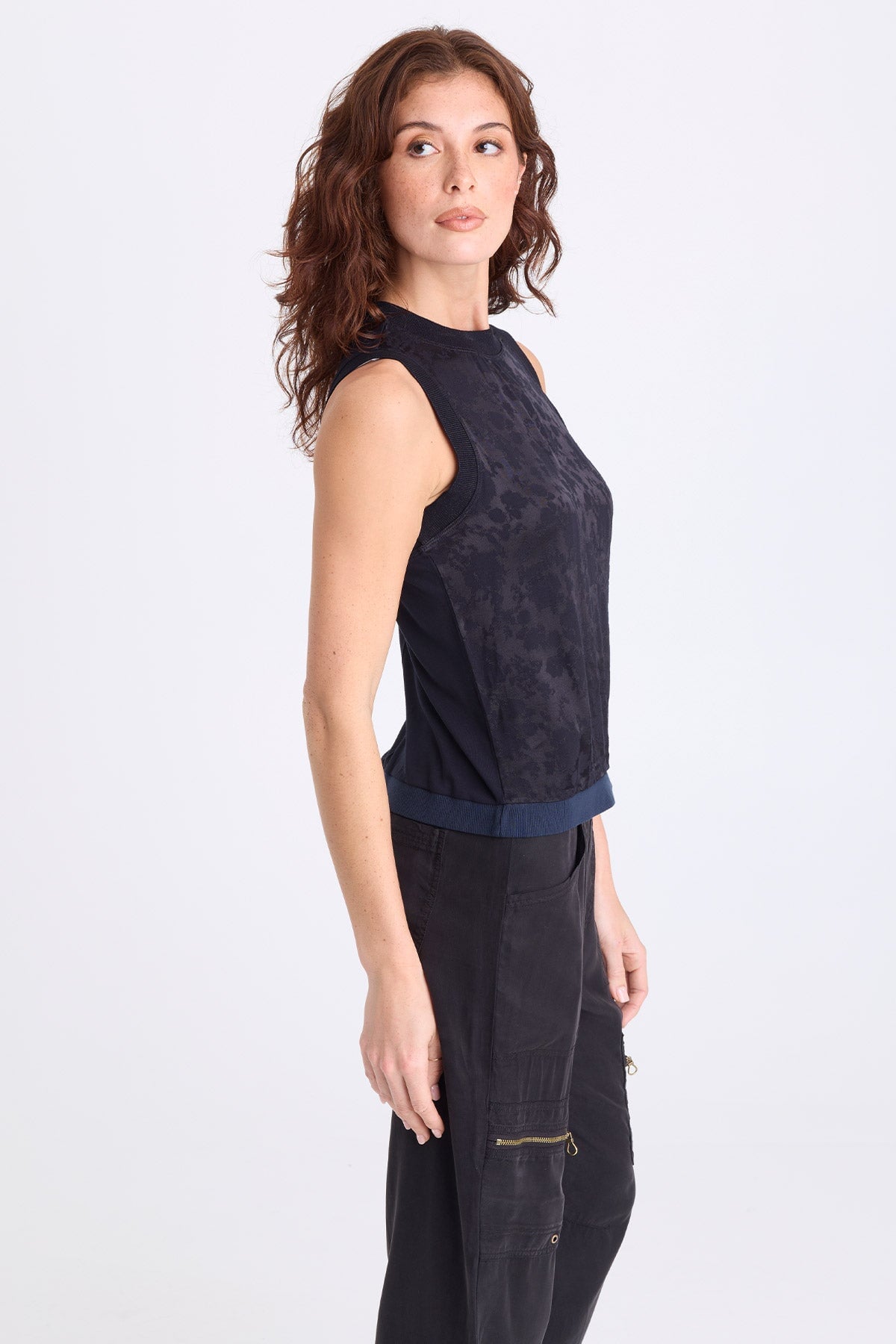Helios Textured Satin Tank Midnight Blue - XCVI