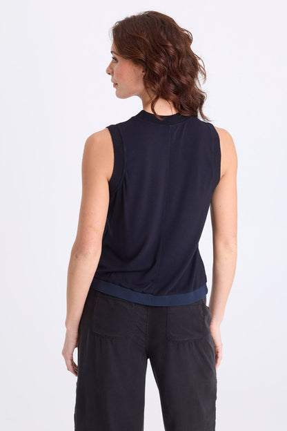 Helios Textured Satin Tank Midnight Blue - XCVI