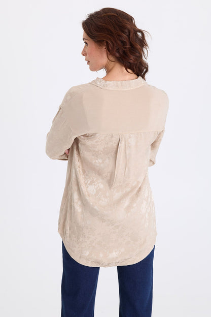 Neptune Textured Satin Snap-Up Blouse Merino Wool Pigment - XCVI