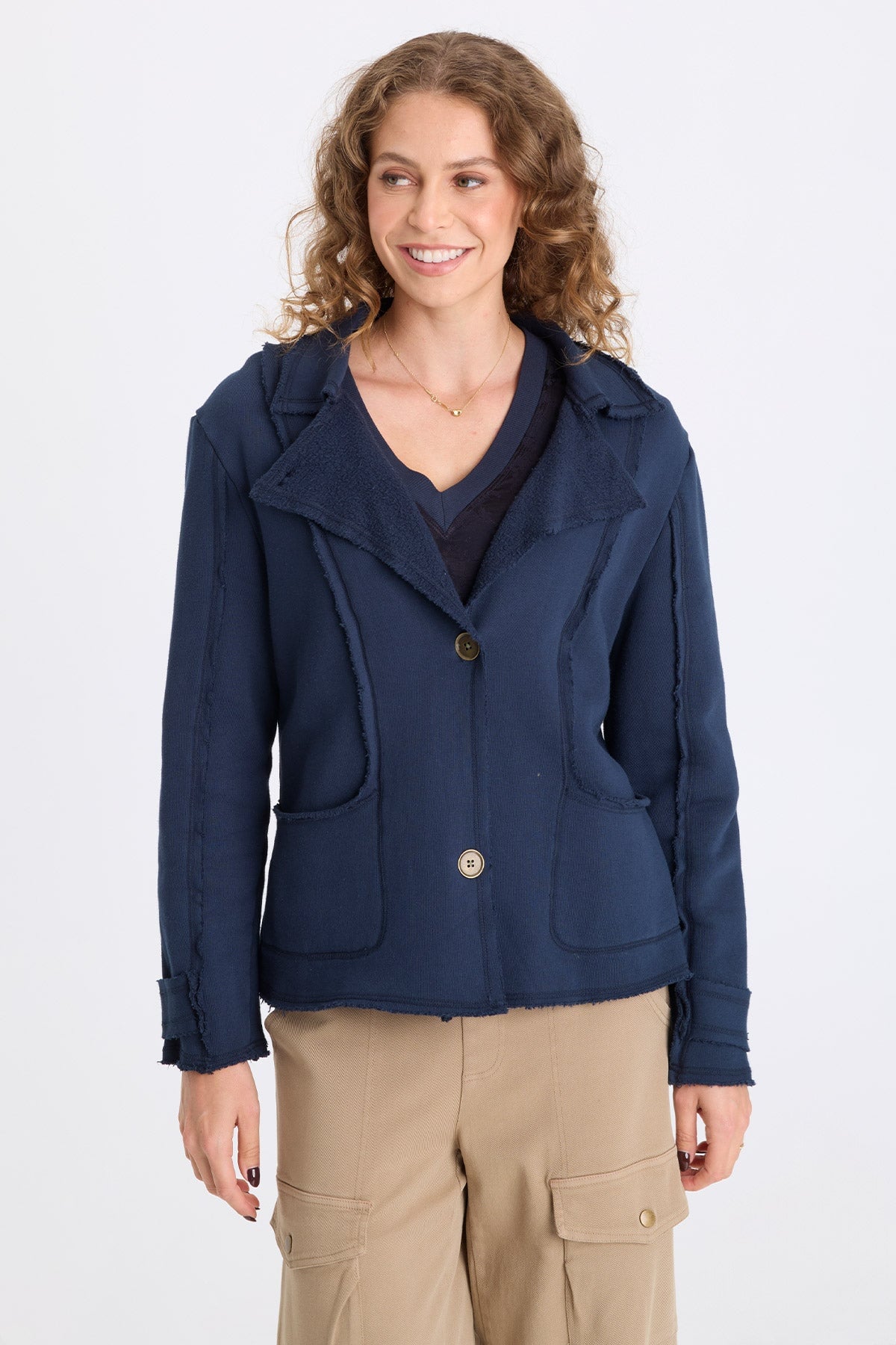 Itzel Heavy Fleece Blazer Midnight Blue - XCVI