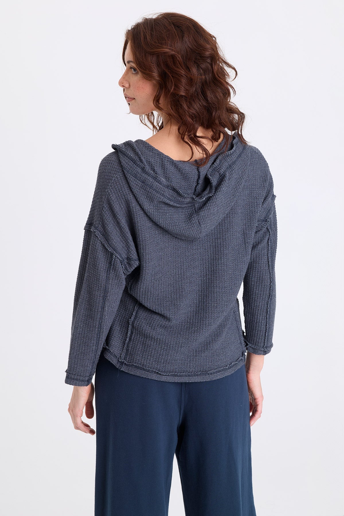 Pany Thermal Henley Hooded Long Sleeve Top Midnight Blue - XCVI