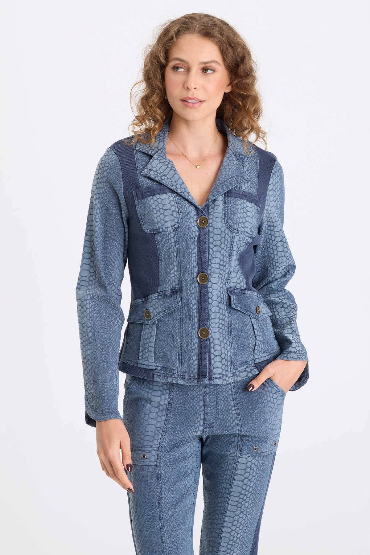 Cornelia Jacquard Slim Fitting Blazer Bluestone - XCVI