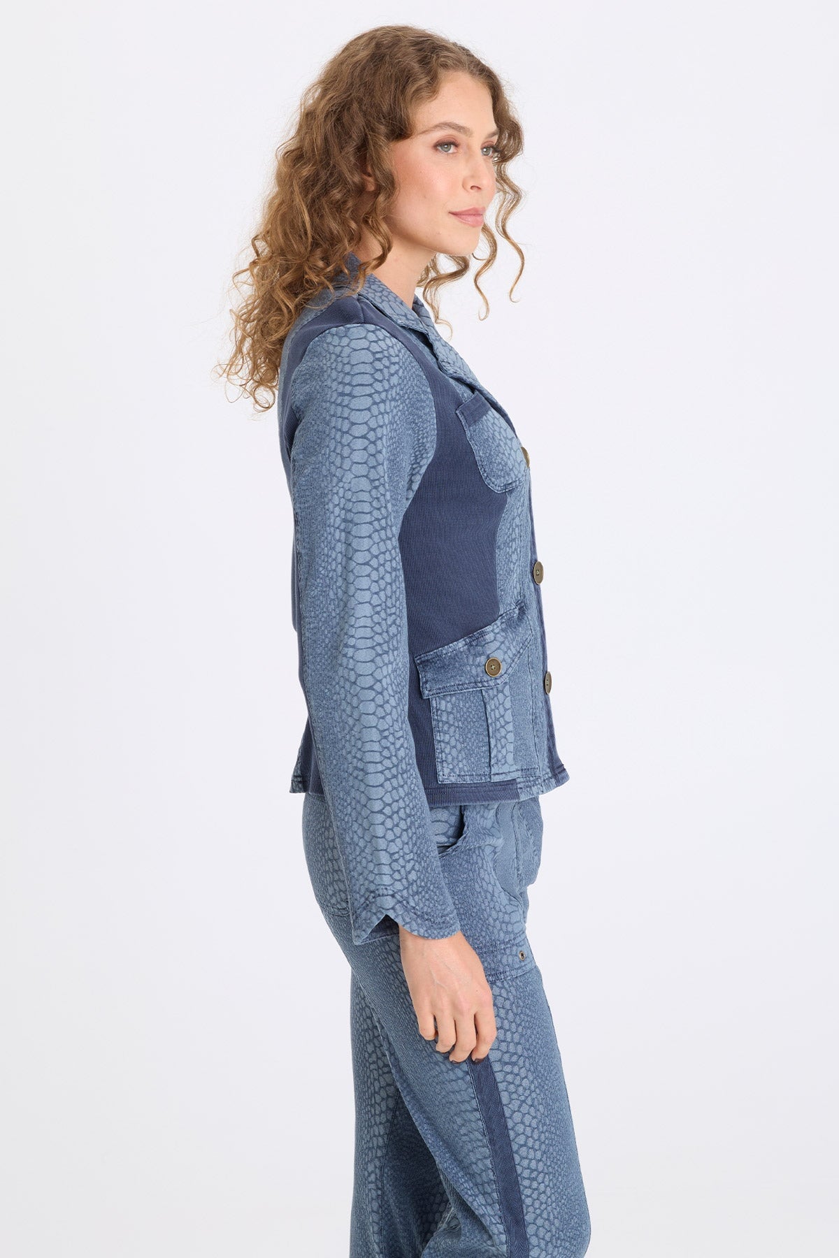 Cornelia Jacquard Slim Fitting Blazer Bluestone - XCVI