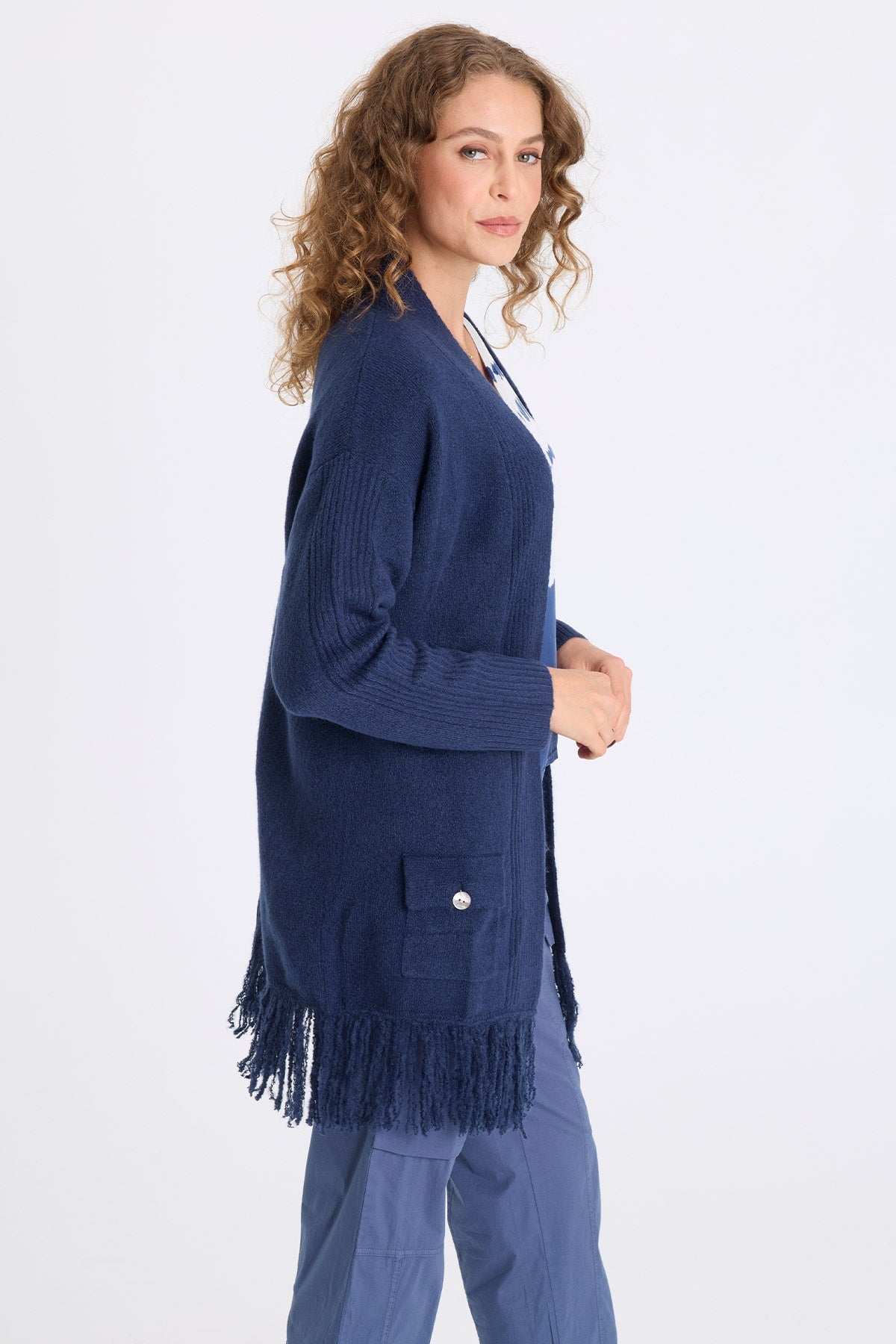 Bakari Sweater-Knit Fringe Cardigan Nocturnal - XCVI