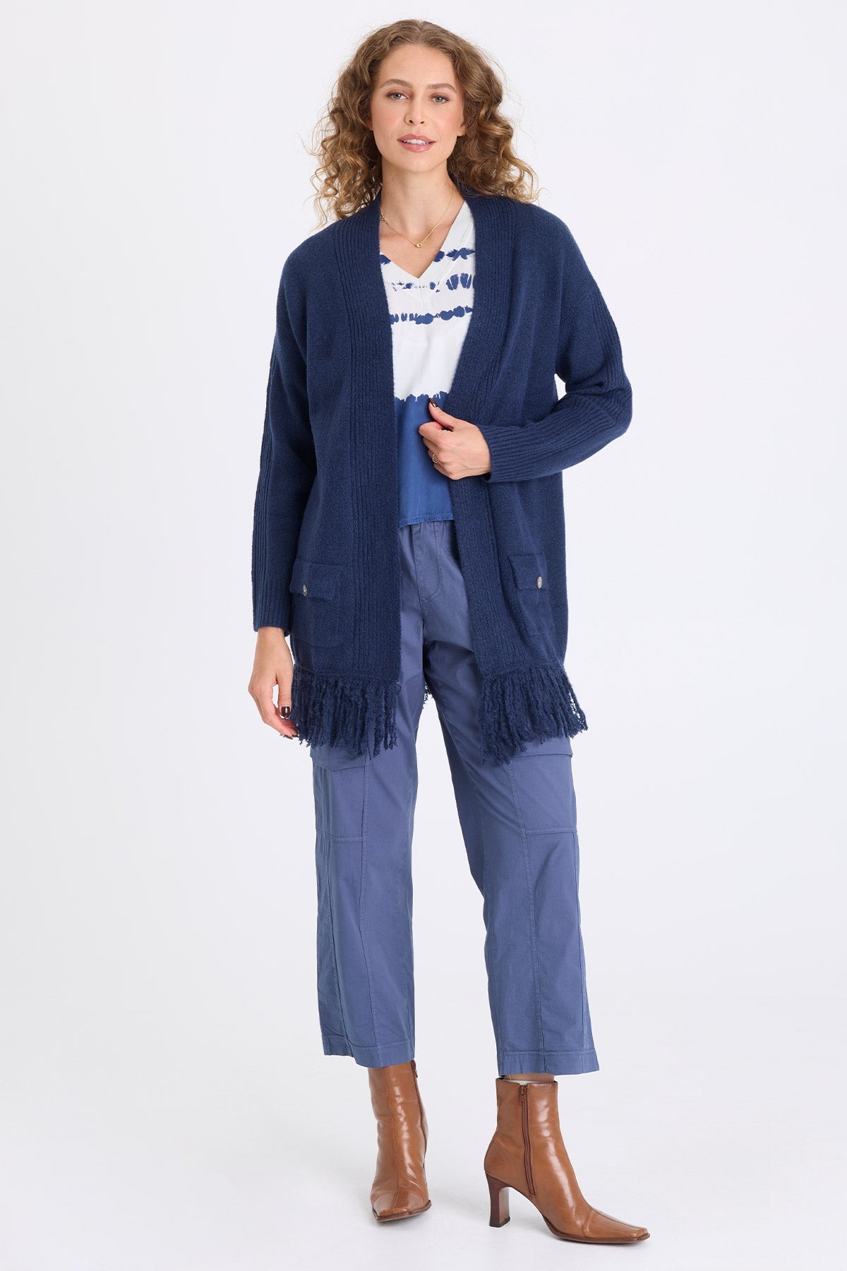 Bakari Sweater-Knit Fringe Cardigan Nocturnal - XCVI