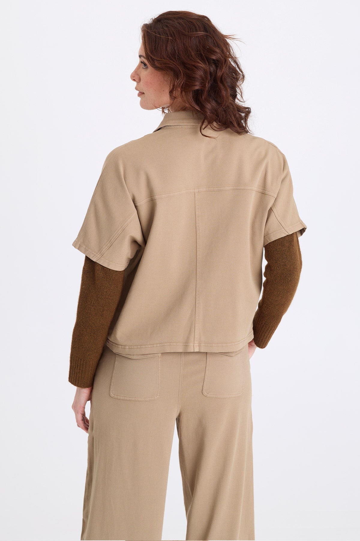 Nevo Twill Capelet-Style Short Sleeve Boxy Jacket Safari - XCVI